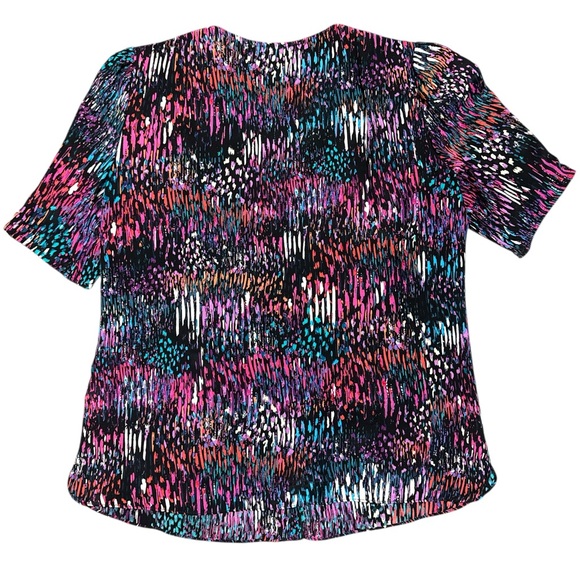 Nanette Lepore Multi-Color Silk V-Neck Button-Down Blouse Short Sleeve Women’s 2 - Picture 3 of 8